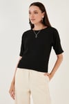 Lela Esnek Regular Fit Bisiklet Yaka Bayan Bluz 5865345 SİYAH