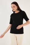 Lela Esnek Regular Fit Bisiklet Yaka Bayan Bluz 5865345 SİYAH
