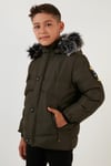 Lela Fermuarlı Suni Kürklü Peluş Astarlı Çıkarılabilir Kapüşonlu Erkek Çocuk Mont 5760026 HAKİ