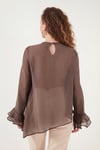 Lela Fırfırlı Relaxed Fit Uzun Kollu Yuvarlak Kadın Bluz 6835049 KAHVE