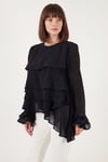 Lela Fırfırlı Relaxed Fit Uzun Kollu Yuvarlak Kadın Bluz 6835049 SİYAH