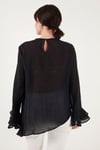 Lela Fırfırlı Relaxed Fit Uzun Kollu Yuvarlak Kadın Bluz 6835049 SİYAH