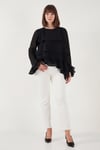 Lela Fırfırlı Relaxed Fit Uzun Kollu Yuvarlak Kadın Bluz 6835049 SİYAH