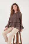 Lela Fırfırlı Relaxed Fit Uzun Kollu Yuvarlak Kadın Bluz 6835049 KAHVE