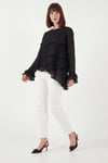 Lela Fırfırlı Relaxed Fit Uzun Kollu Yuvarlak Kadın Bluz 6835049 SİYAH