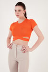 Lela Fitilli Bel Detaylı Kısa Kollu Dar Kesim Crop Bayan Bluz 5864211 ORANJ