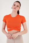Lela Fitilli Bel Detaylı Kısa Kollu Dar Kesim Crop Bayan Bluz 5864211 ORANJ