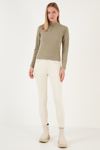 Lela Fitilli Esnek Slim Fit Yarım Balıkçı Yaka Bayan Kazak 5865344 Olive