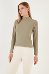 Lela Fitilli Esnek Slim Fit Yarım Balıkçı Yaka Bayan Kazak 5865344 Olive