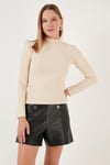 Lela Fitilli Esnek Slim Fit Yarım Balıkçı Yaka Bayan Kazak 5865344 TAŞ