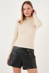 Lela Fitilli Esnek Slim Fit Yarım Balıkçı Yaka Bayan Kazak 5865344 TAŞ