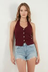 Lela Fitilli Fitted Fit Halter Yaka Sırt Dekolteli Bayan Yelek 5866515 VİŞNE