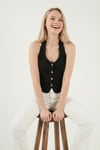 Lela Fitilli Fitted Fit Halter Yaka Sırt Dekolteli Bayan Yelek 5866515 SİYAH