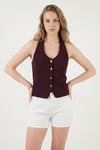 Lela Fitilli Fitted Fit Halter Yaka Sırt Dekolteli Bayan Yelek 5866515 MÜRDÜM