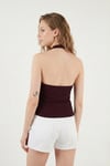 Lela Fitilli Fitted Fit Halter Yaka Sırt Dekolteli Bayan Yelek 5866515 MÜRDÜM