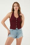 Lela Fitilli Fitted Fit Halter Yaka Sırt Dekolteli Bayan Yelek 5866515 VİŞNE
