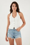 Lela Fitilli Fitted Fit Halter Yaka Sırt Dekolteli Bayan Yelek 5866515 EKRU