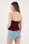 Lela Fitilli Fitted Fit Halter Yaka Sırt Dekolteli Bayan Yelek 5866515 VİŞNE