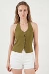 Lela Fitilli Fitted Fit Halter Yaka Sırt Dekolteli Kadın Yelek 5866515 YAĞ YEŞİLİ