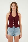 Lela Fitilli Fitted Fit Halter Yaka Sırt Dekolteli Bayan Yelek 5866515 VİŞNE