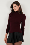 Lela Fitilli Regular Fit Balıkçı Yaka Soft Akrilik Bayan Kazak 4614102 BORDO