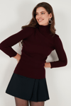 Lela Fitilli Regular Fit Balıkçı Yaka Soft Akrilik Bayan Kazak 4614102 BORDO