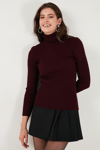 Lela Fitilli Regular Fit Balıkçı Yaka Soft Akrilik Bayan Kazak 4614102 BORDO