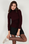 Lela Fitilli Regular Fit Balıkçı Yaka Soft Akrilik Bayan Kazak 4614102 BORDO