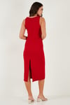 Lela Fitilli Slim Fit Bisiklet Yaka Yırtmaçlı Midi Boy Kadın Elbise 5866101 KIRMIZI