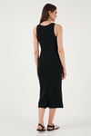 Lela Fitilli Slim Fit Bisiklet Yaka Yırtmaçlı Midi Boy Kadın Elbise 5866101 SİYAH