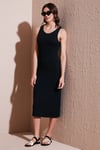 Lela Fitilli Slim Fit Bisiklet Yaka Yırtmaçlı Midi Boy Kadın Elbise 5866101 SİYAH
