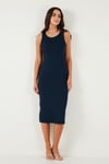 Lela Fitilli Slim Fit Bisiklet Yaka Yırtmaçlı Midi Boy Kadın Elbise 5866101 LACİVERT