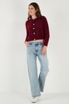 Lela Fitted Fit Bisiklet Yaka Yumuşak Dokulu Crop Bayan Hırka 4615559 BORDO