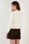 Lela Fitted Fit Bisiklet Yaka Yumuşak Dokulu Crop Bayan Hırka 4615559 EKRU