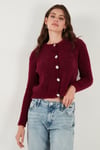 Lela Fitted Fit Bisiklet Yaka Yumuşak Dokulu Crop Bayan Hırka 4615559 BORDO