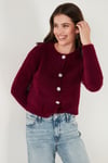 Lela Fitted Fit Bisiklet Yaka Yumuşak Dokulu Crop Bayan Hırka 4615559 BORDO
