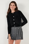 Lela Fitted Fit Bisiklet Yaka Yumuşak Dokulu Crop Bayan Hırka 4615559 SİYAH