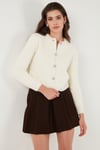 Lela Fitted Fit Bisiklet Yaka Yumuşak Dokulu Crop Bayan Hırka 4615559 EKRU