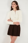 Lela Fitted Fit Bisiklet Yaka Yumuşak Dokulu Crop Bayan Hırka 4615559 EKRU