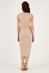 Lela Fitted-Vücuda Oturan Yırtmaçlı Dokuma Süet Midi Bayan Elbise 61100321 VİZON
