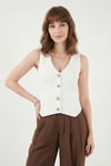 Lela Fittili Regular Fit V Yaka Düğmeli Bayan Yelek 5866559 EKRU