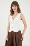 Lela Fittili Regular Fit V Yaka Düğmeli Bayan Yelek 5866559 EKRU