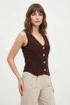 Lela Fittili Regular Fit V Yaka Düğmeli Bayan Yelek 5866559 KAHVE