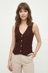 Lela Fittili Regular Fit V Yaka Düğmeli Bayan Yelek 5866559 KAHVE