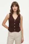 Lela Fittili Regular Fit V Yaka Düğmeli Bayan Yelek 5866559 KAHVE