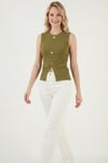 Lela Fittted Fit Bisiklet Yaka Aksesuar Detaylı Kadın Bluz 5866475 YAĞ YEŞİLİ