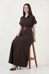 Lela Gömlek Yaka Kemerli Maxi Boy Kadın Elbise 6922376 KAHVE