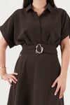 Lela Gömlek Yaka Kemerli Maxi Boy Kadın Elbise 6922376 KAHVE