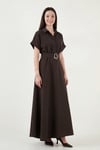 Lela Gömlek Yaka Kemerli Maxi Boy Kadın Elbise 6922376 KAHVE
