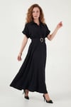 Lela Gömlek Yaka Kemerli Maxi Boy Kadın Elbise 6922376 SİYAH